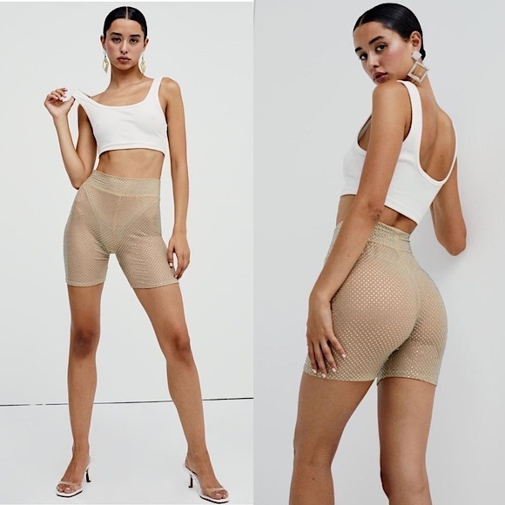 NWT FOR LOVE & LEMONS Rhinestone
Sheer Mesh High‎ Waist Festival Bike Shorts XS